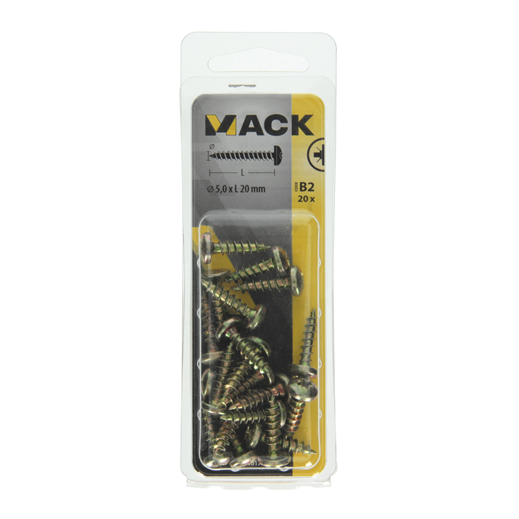 Mack 1017277 - tornillo para aglomerado cabeza cilíndrica chapado en amarillo 20 piezas 5,0 x 20 mm | 10 piezas