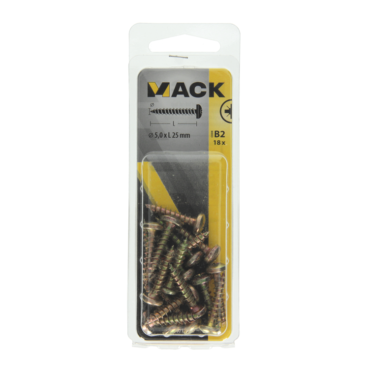 Mack 1017278 - tornillo para aglomerado cabeza cilíndrica chapado en amarillo 18 piezas 5,0 x 25 mm | 10 piezas