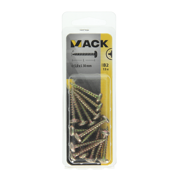 Mack 1017279 - tornillo para aglomerado cabeza cilíndrica chapado en amarillo 15 piezas 5,0 x 30 mm | 10 piezas