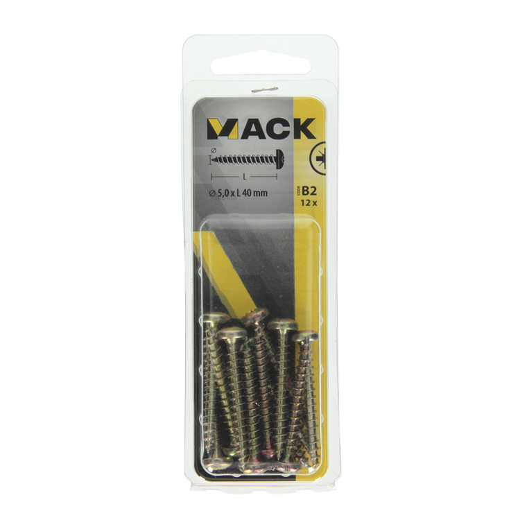 Mack 1017280 - tornillo para aglomerado cabeza cilíndrica chapado en amarillo 12 piezas 5,0 x 40 mm | 10 piezas