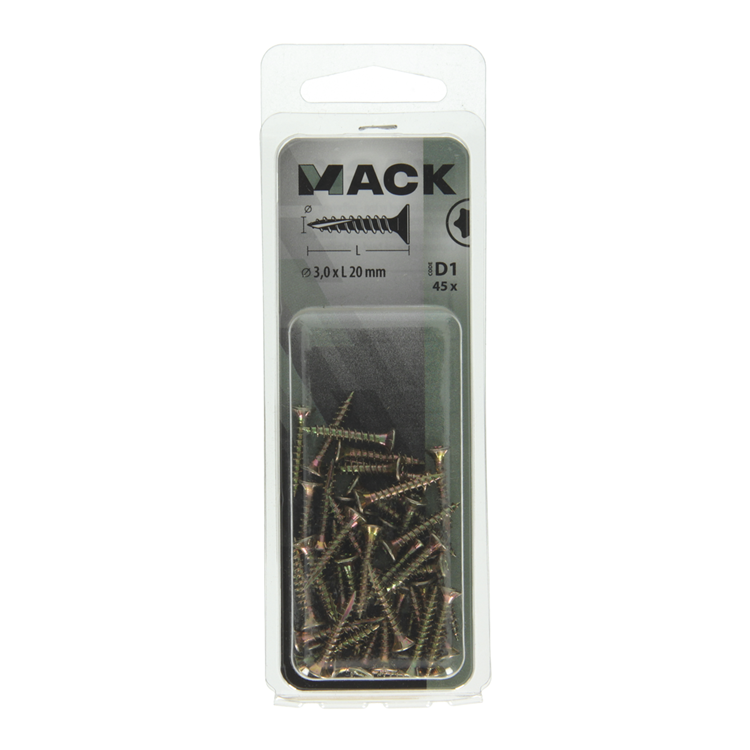 Mack 1017282 - españaplschr.vzkop-selfb. chapado en amarillo 45 piezas 3,0 x 20 mm | 10 piezas