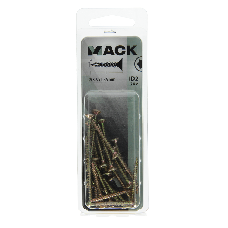 Mack 1017289 - cabeza de tornillo chip automontable chapado en amarillo .24 piezas 3,5 x 35 mm | 10 piezas