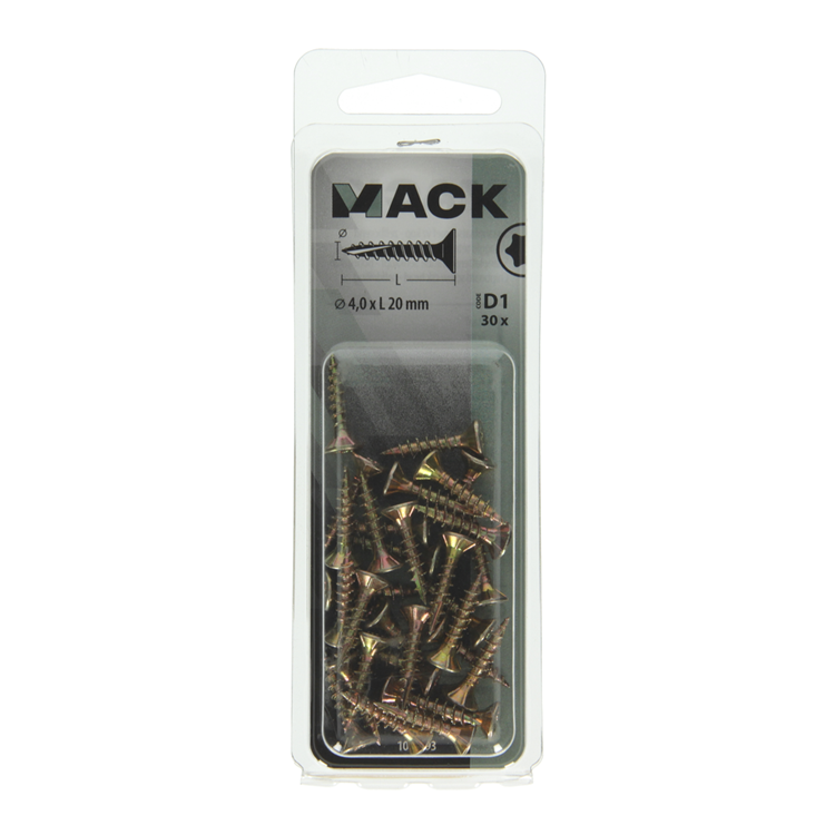 Mack 1017293 - españaplschr.vzkop-selfb. chapado en amarillo 30 piezas 4,0 x 20 mm | 10 piezas