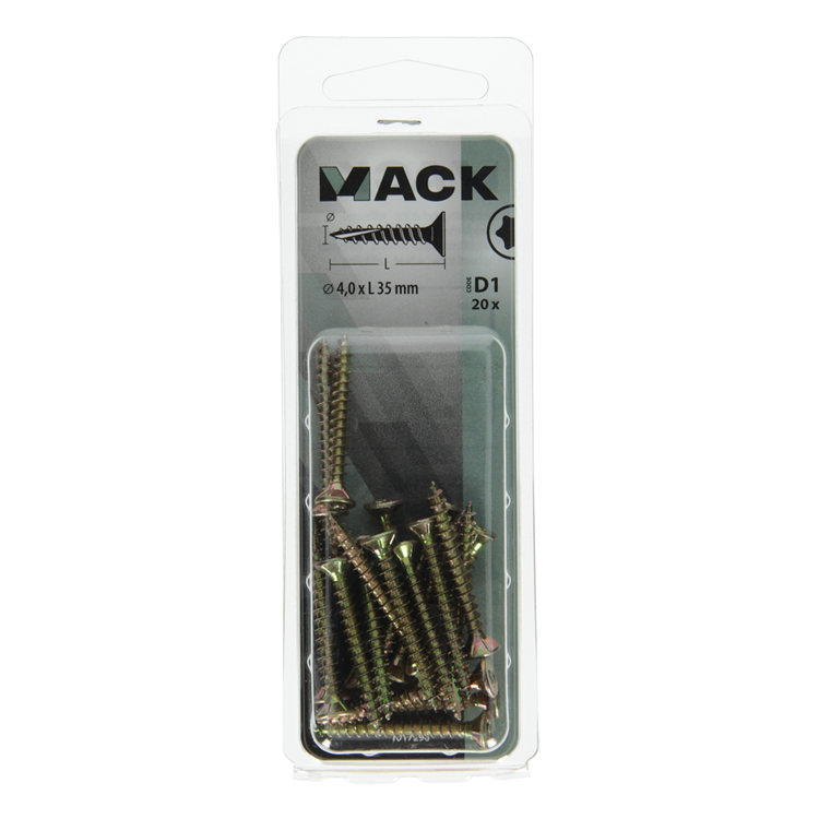 Mack 1017296 - spainplschr.vzkop-automontaje chapado en amarillo 20 piezas 4,0 x 35 mm | 10 piezas