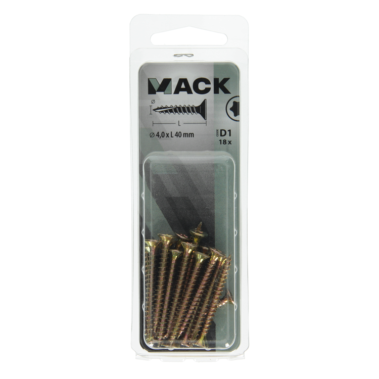 Mack 1017297 - spaanplschr.vzkop-selfb. chapado en amarillo 18 piezas 4,0 x 40 mm | 10 piezas