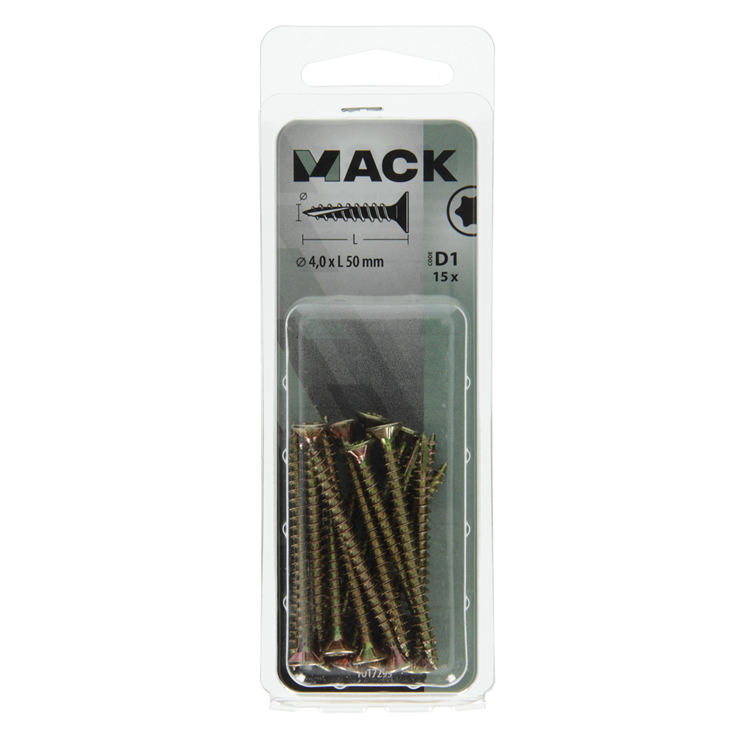 Mack 1017299 - españaplschr.vzkop-selfb. chapado en amarillo 15 piezas 4,0 x 50 mm | 10 piezas