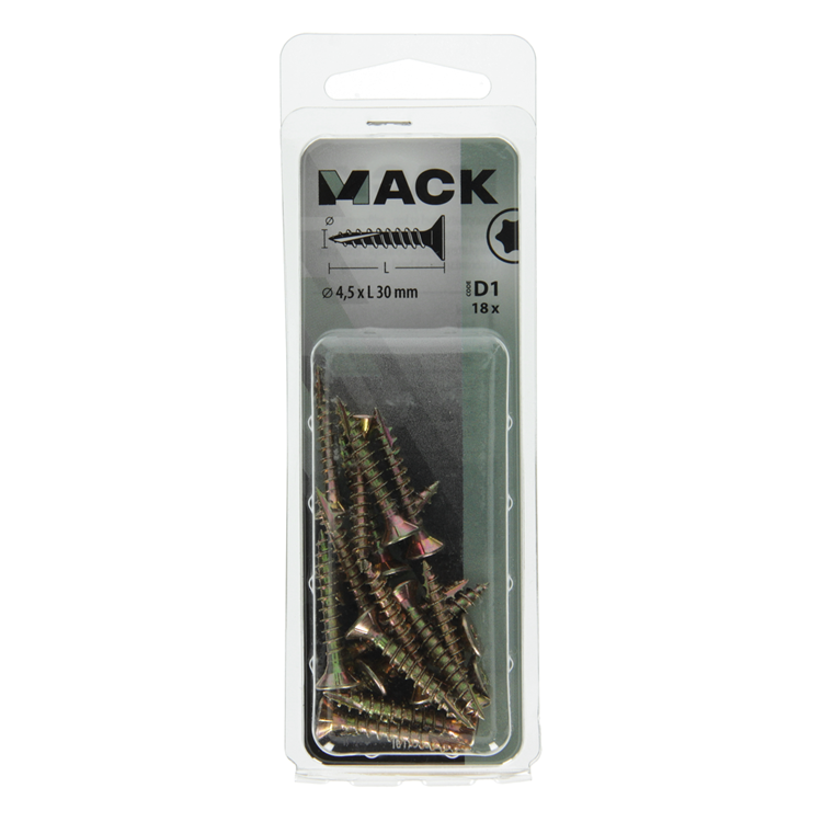Mack 1017303 - spainplschr.vzkop-automontaje chapado en amarillo 18 piezas 4,5 x 30 mm | 10 piezas
