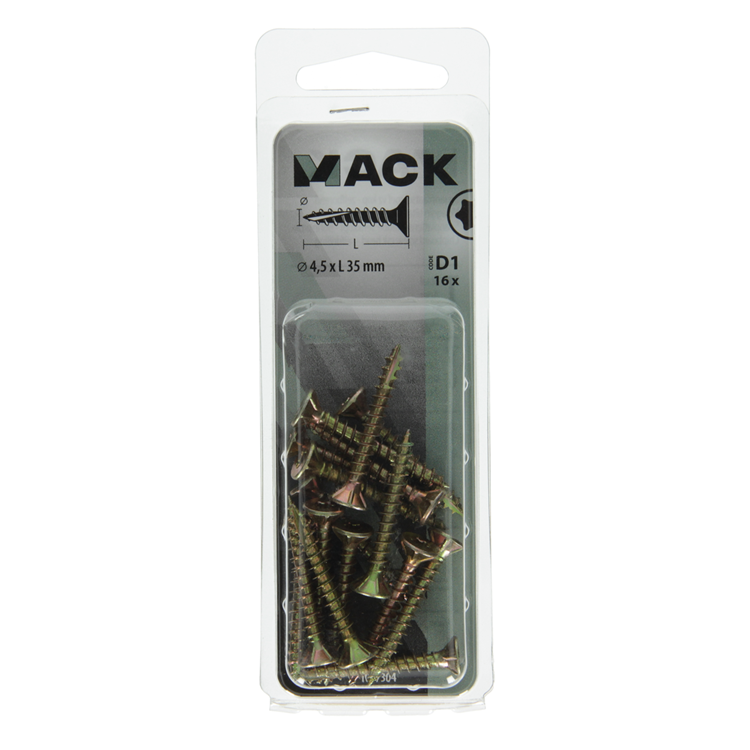 Mack 1017304 - españaplschr.vzkop-selfb. chapado en amarillo 16 piezas 4,5 x 35 mm | 10 piezas