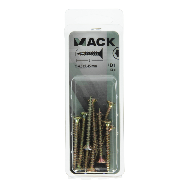 Mack 1017306 - spainplschr.vzkop-automontaje chapado en amarillo 13 piezas 4,5 x 45 mm | 10 piezas