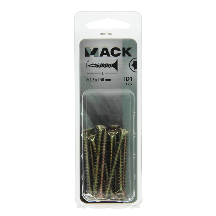 Mack 1017307 - spaanplschr.vzkop-automontaje chapado en amarillo 12 piezas 4,5 x 50 mm | 10 piezas