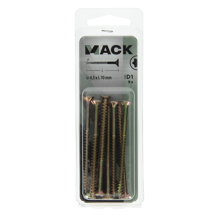 Mack 1017309 - españaplschr.vzkop-selfb. chapado en amarillo 9 piezas 4,5 x 70 mm | 10 piezas