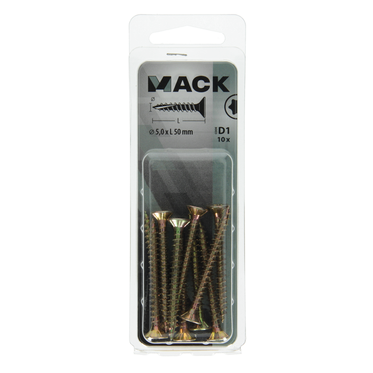 Mack 1017313 - españaplschr.vzkop-selfb. chapado en amarillo 10 piezas 5,0 x 50 mm | 10 piezas