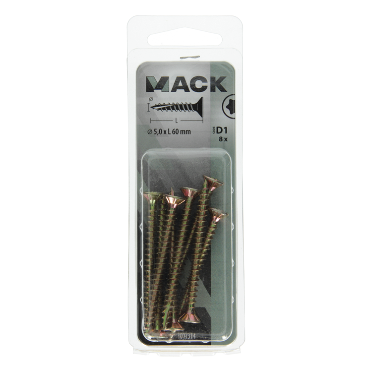 Mack 1017314 - españaplschr.vzkop-selfb. chapado en amarillo 8 piezas 5,0 x 60 mm | 10 piezas