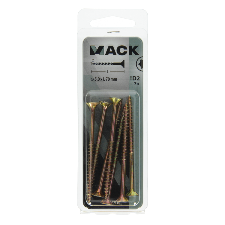 Mack 1017315 - spainplschr.vzkop-automontaje chapado en amarillo 7 piezas 5,0 x 70 mm | 10 piezas