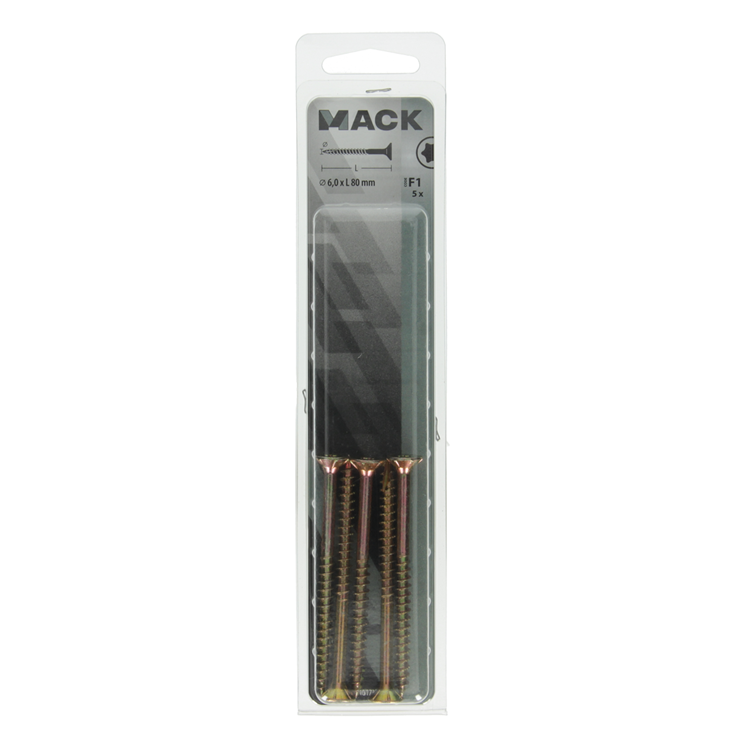 Mack 1017320 - spainplschr.vzkop-automontaje chapado en amarillo 5 piezas 6,0 x 80 mm | 5 piezas