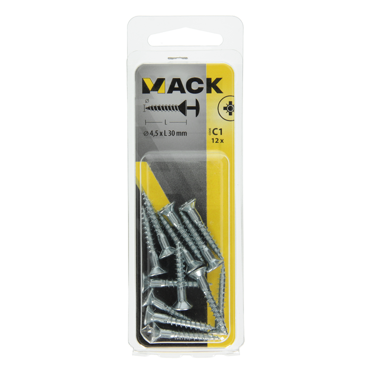 Mack 1017330 - tornillo con cabeza, acero galvanizado. 12 piezas 4,5 x 30 mm | 10 piezas