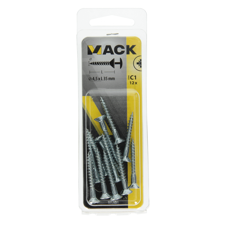 Mack 1017331 - tornillo con cabeza, acero galvanizado. 12 piezas 4,5 x 35 mm | 10 piezas