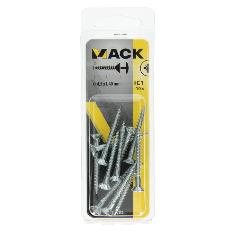 Mack 1017332 - tornillo con cabeza, acero galvanizado. 10 piezas 4,5 x 40 mm | 10 piezas