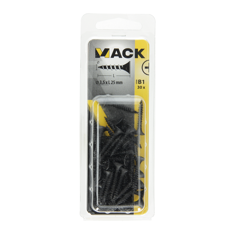Mack 1017338 - tornillo para placas de yeso fosfatado negro. 30 piezas 3,5 x 25 mm | 10 piezas