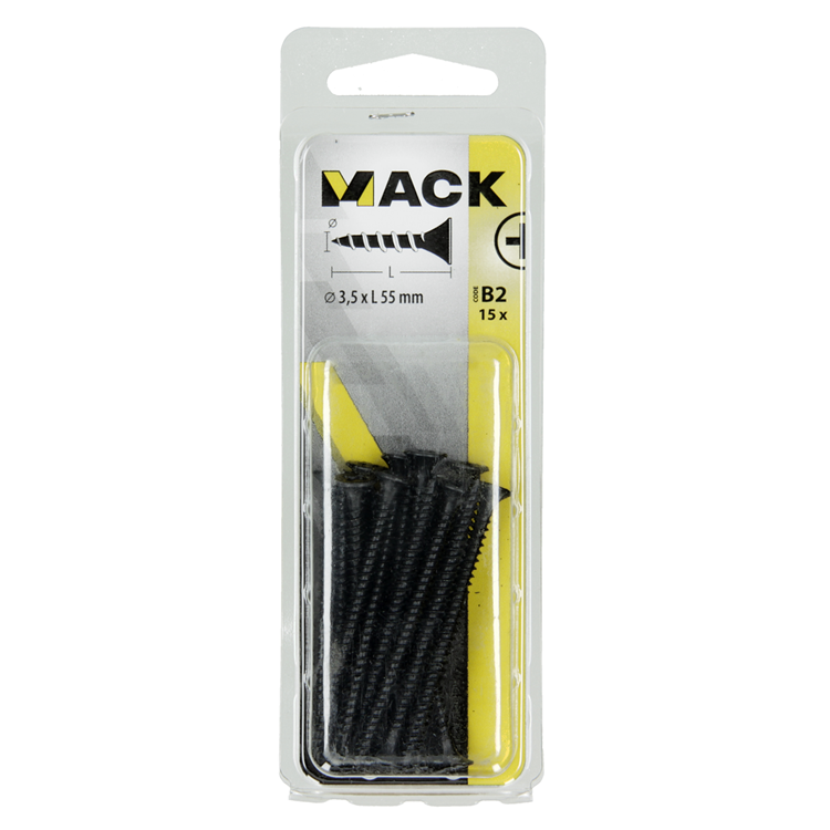 Mack 1017341 - tornillo para placas de yeso fosfatado negro. 15 piezas 3,5 x 55 mm | 10 piezas