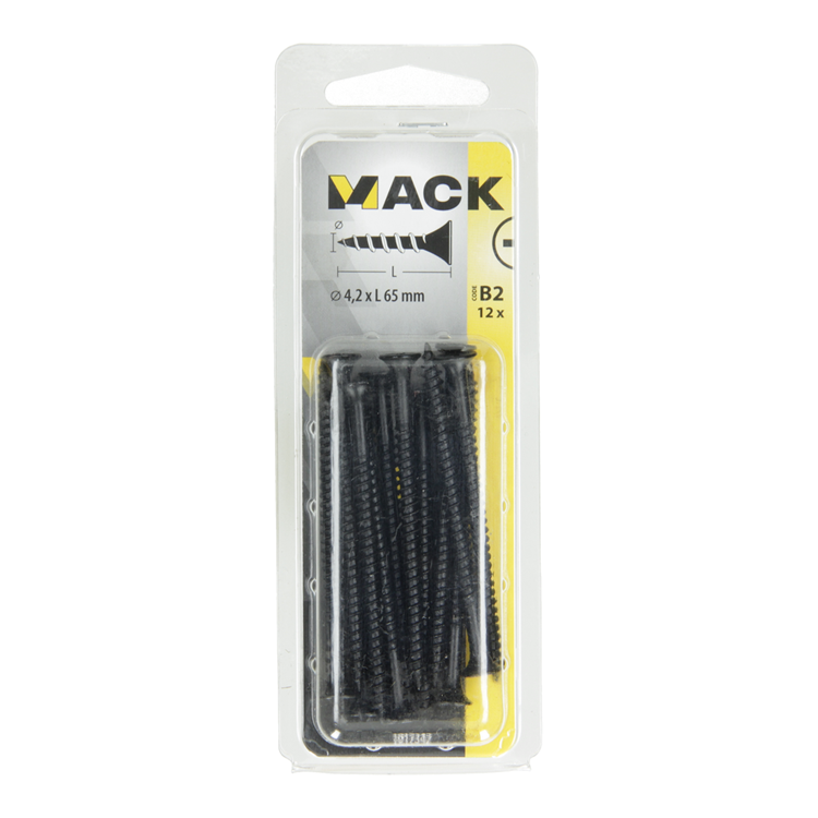 Mack 1017342 - tornillo para placas de yeso fosfatado negro. 12 piezas 4,2 x 65 mm | 10 piezas