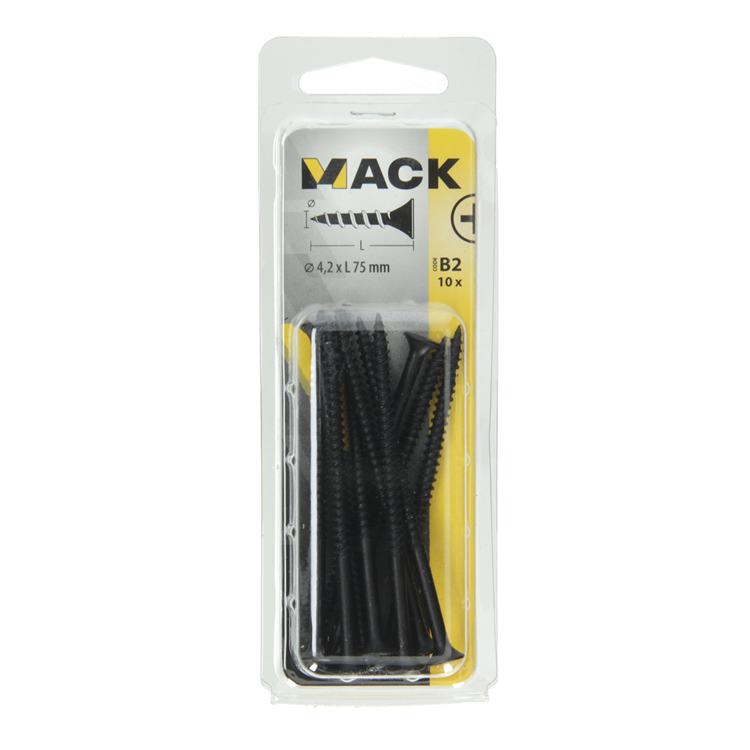 Mack 1017343 - tornillo para placas de yeso fosfatado negro. 10 piezas 4,2 x 75 mm | 10 piezas