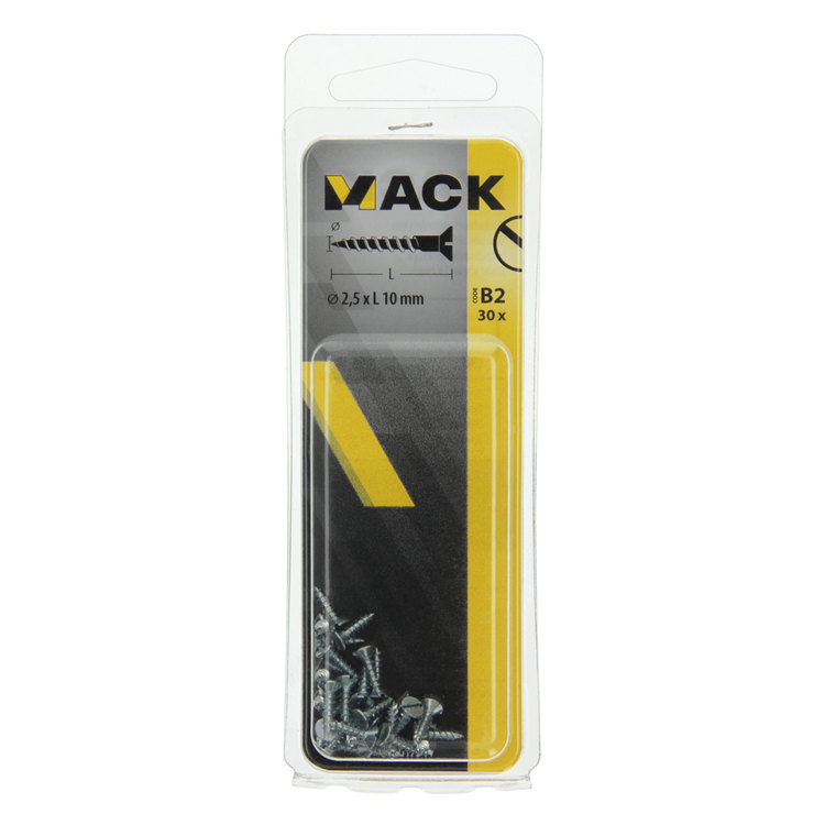 Mack 1017344 - tornillo para madera cabeza avellanada galvanizado 30 piezas 2,5 x 10 mm | 10 piezas