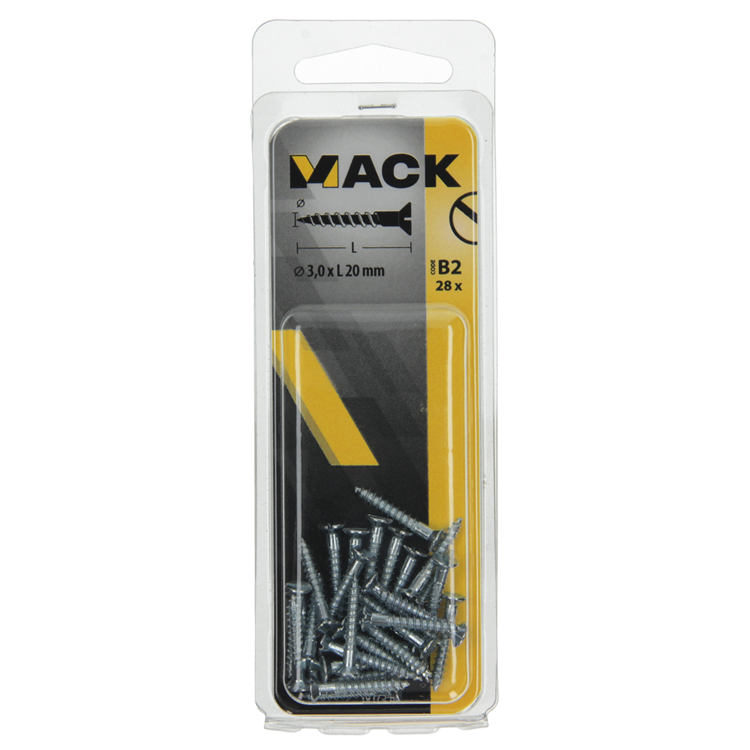 Mack 1017348 - tornillo para madera cabeza avellanada galvanizado 28 piezas 3,0 x 20 mm | 10 piezas