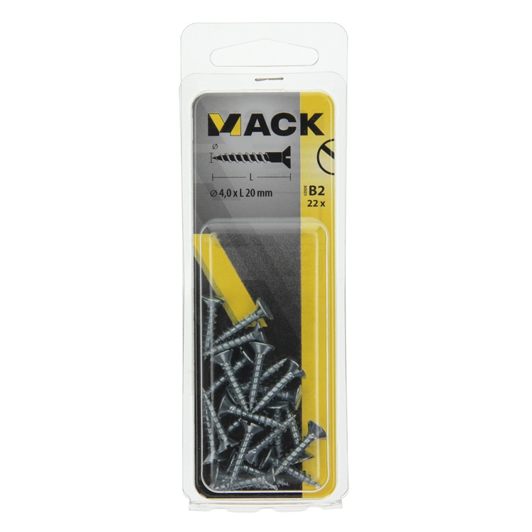 Mack 1017353 - tornillo para madera cabeza avellanada galvanizado 22 piezas 4,0 x 20 mm | 10 piezas