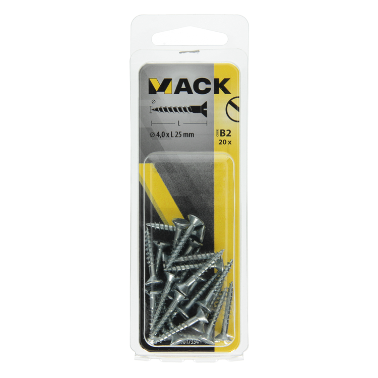 Mack 1017354 - tornillo para madera cabeza avellanada galvanizado 20 piezas 4,0 x 25 mm | 10 piezas