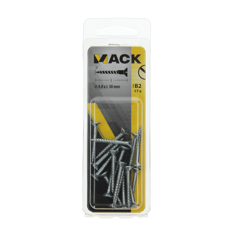 Mack 1017355 - tornillo para madera cabeza avellanada galvanizado 17 piezas 4,0 x 30 mm | 10 piezas