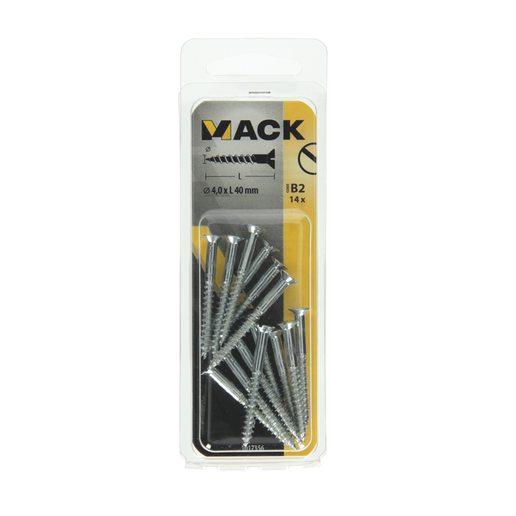 Mack 1017356 - tornillo para madera cabeza avellanada galvanizado 14 piezas 4,0 x 40 mm | 10 piezas