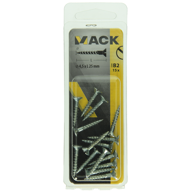 Mack 1017357 - tornillo para madera cabeza avellanada galvanizado 15 piezas 4,5 x 25 mm | 10 piezas