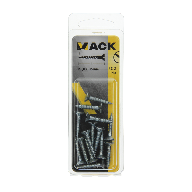 Mack 1017361 - tornillo para madera cabeza avellanada galvanizado 14 piezas 5,0 x 25 mm | 10 piezas