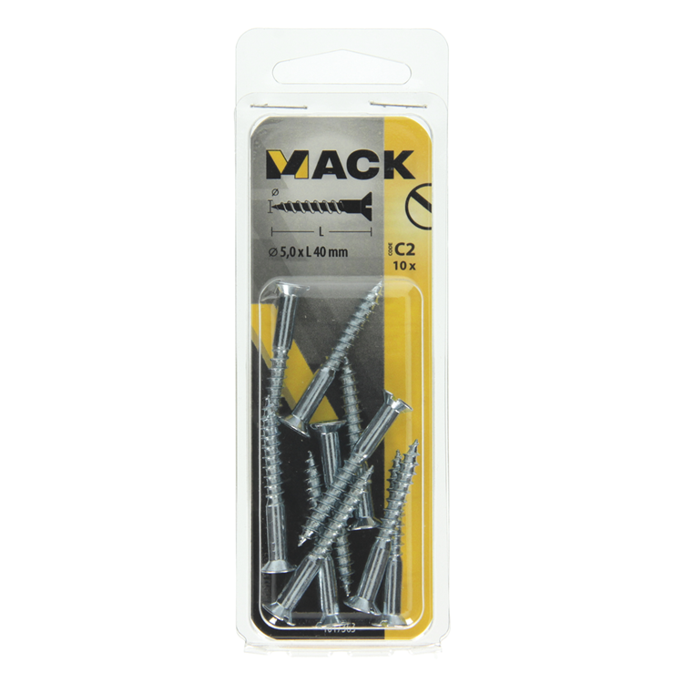 Mack 1017363 - tornillo para madera cabeza avellanada galvanizado 10 piezas 5,0 x 40 mm | 10 piezas