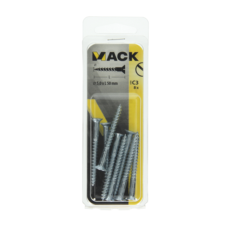 Mack 1017364 - tornillo para madera cabeza avellanada chapado 8 piezas 5,0 x 50 mm | 10 piezas