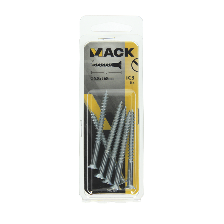 Mack 1017365 - tornillo para madera cabeza avellanada galvanizado 6 piezas 5,0 x 60 mm | 10 piezas