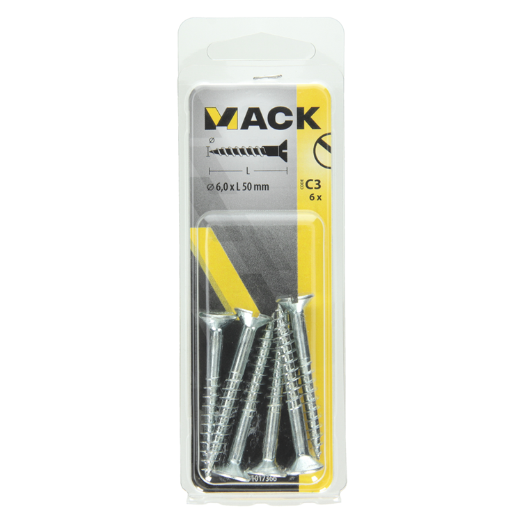 Mack 1017366 - tornillo para madera cabeza avellanada galvanizado 6 piezas 6,0 x 50 mm | 10 piezas