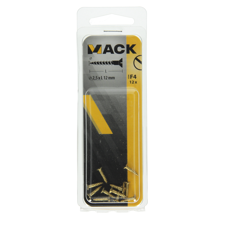Mack 1019645 - tornillo para madera cabeza avellanada latón 12uds 2,5 x 12 mm | 10 piezas