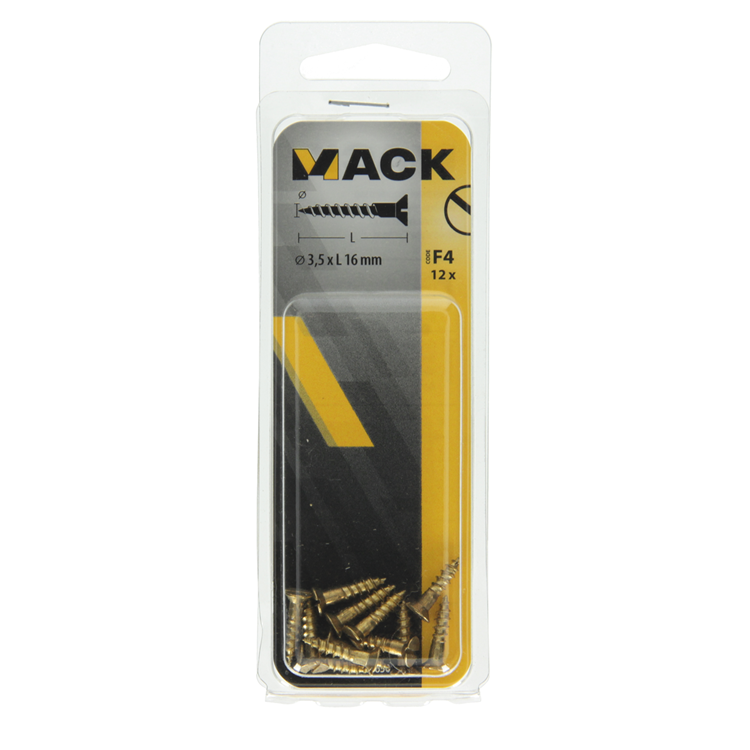 Mack 1019650 - tornillo para madera cabeza avellanada latón 12uds 3,5 x 16 mm | 10 piezas