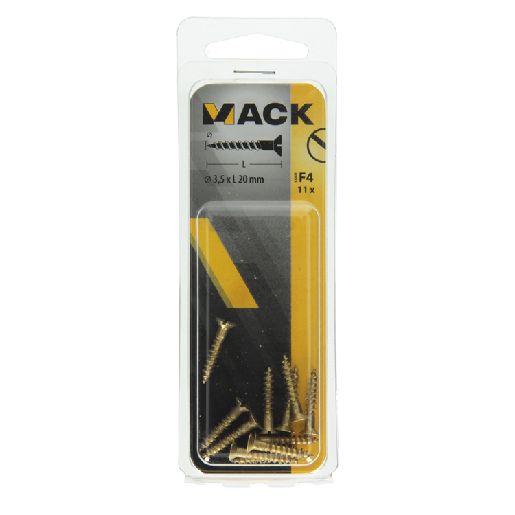 Mack 1019651 - tornillo para madera cabeza avellanada latón 11uds 3,5 x 20 mm | 10 piezas