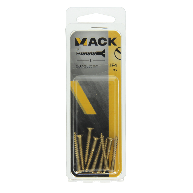 Mack 1019652 - tornillo para madera cabeza avellanada latón 9 piezas 3,5 x 30 mm | 10 piezas