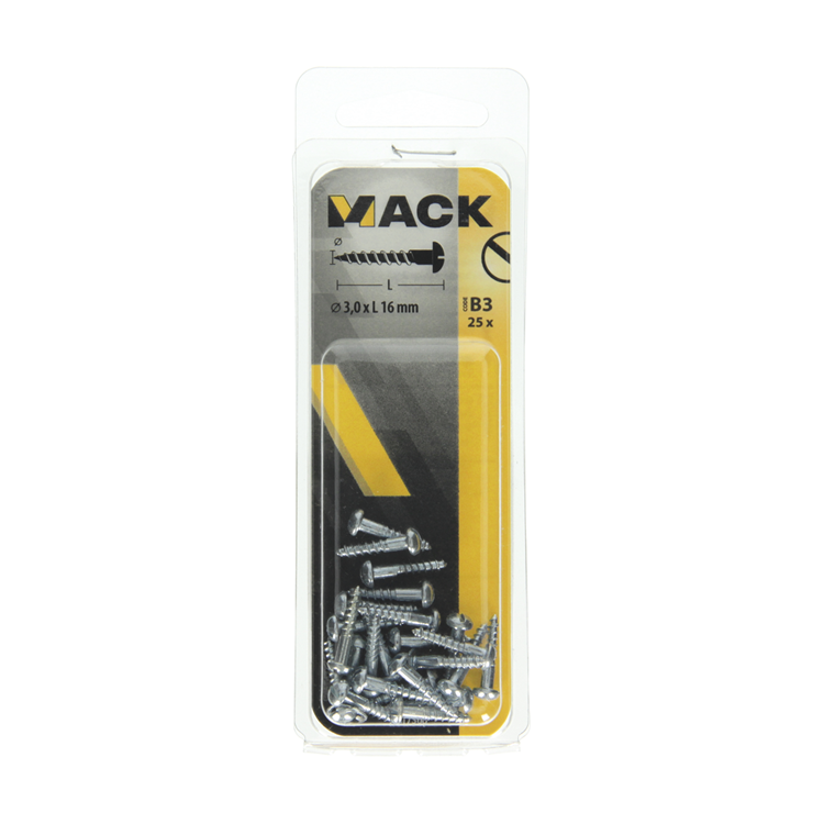 Mack 1017368 - tornillo para madera cabeza plana acero galvanizado 25 piezas 3,0 x 16 mm | 10 piezas