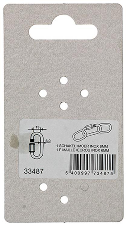 Mack 1008457 - 1 eslabón vacío + tuerca 6mm acero inoxidable | 10 piezas