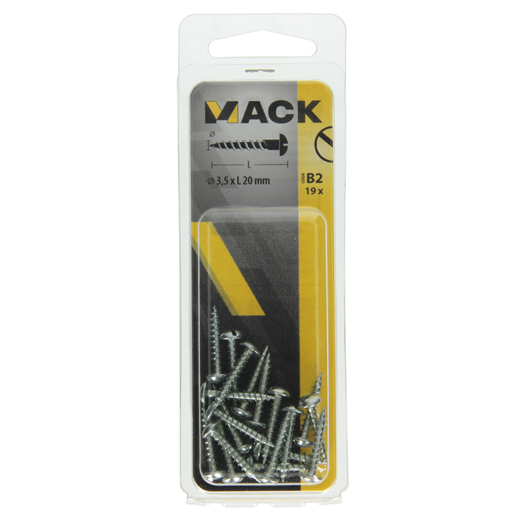 Mack 1017370 - tornillo para madera cabeza troncocónica acero galvanizado 19 piezas 3,5 x 20 mm | 10 piezas