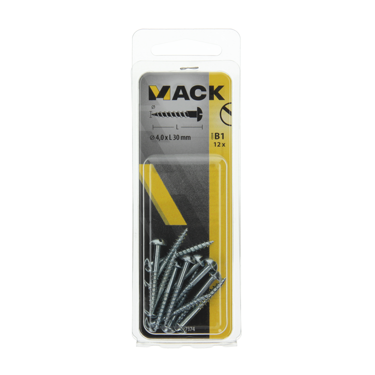 Mack 1017374 - tornillo para madera cabeza troncocónica acero galvanizado 12 piezas 4,0 x 30 mm | 10 piezas