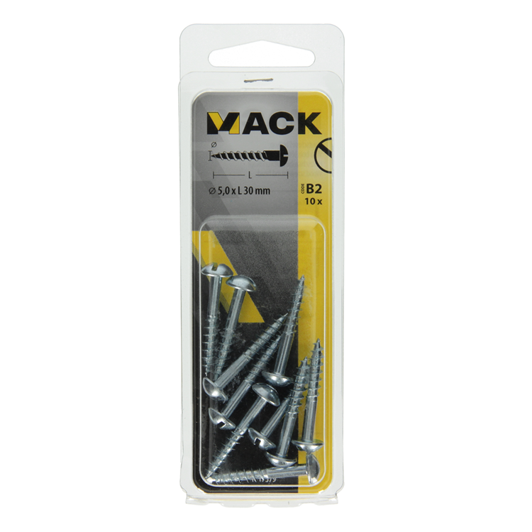 Mack 1017379 - tornillo para madera cabeza plana acero galvanizado 10 piezas 5,0 x 30 mm | 10 piezas