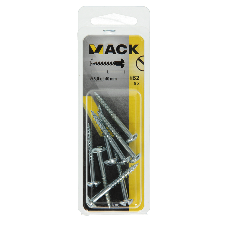 Mack 1017380 - tornillo para madera cabeza troncocónica acero galvanizado 8 piezas 5,0 x 40 mm | 10 piezas