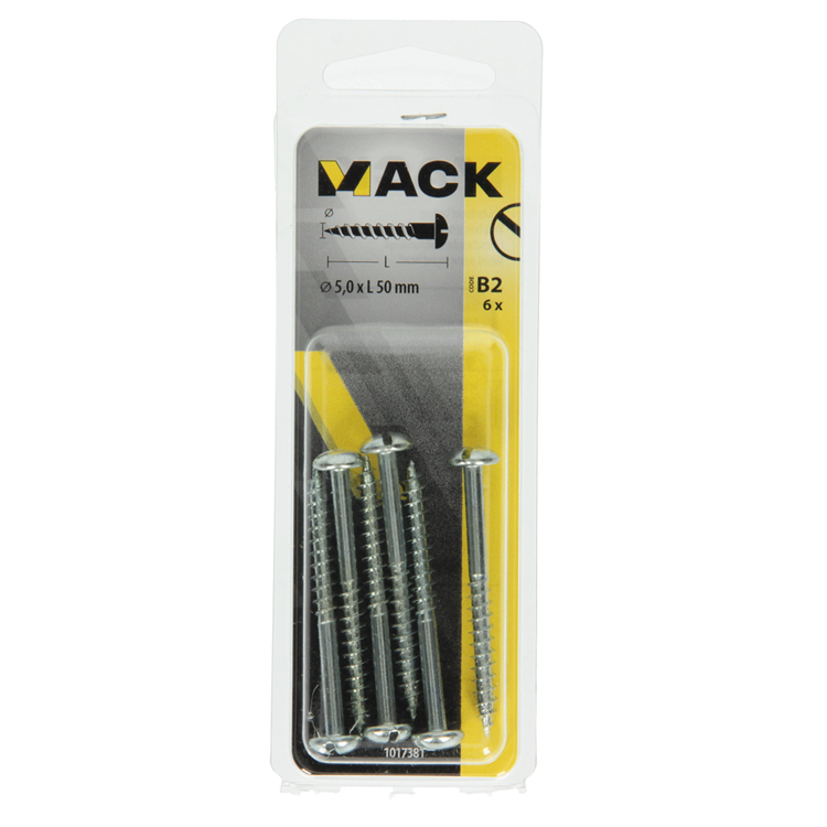 Mack 1017381 - tornillo para madera cabeza troncocónica acero galvanizado 6 piezas 5,0 x 50 mm | 10 piezas