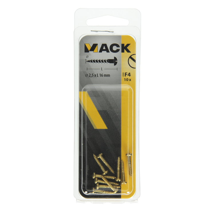 Mack 1019658 - tornillo para madera cabeza plana latón 10 piezas 2,5 x 16 mm | 10 piezas